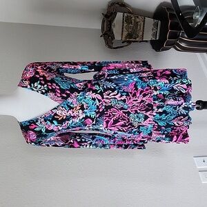 Lilly Pulitzer Misha Long Sleeve Wrap Romper Onyx Twilight Coral